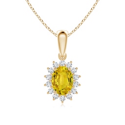 8x6mm AAAA Oval Yellow Sapphire Pendant with Floral Diamond Halo in Yellow Gold