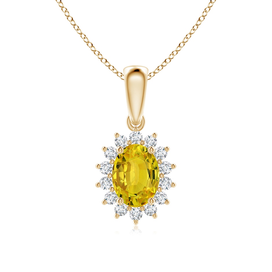 8x6mm AAAA Oval Yellow Sapphire Pendant with Floral Diamond Halo in Yellow Gold 