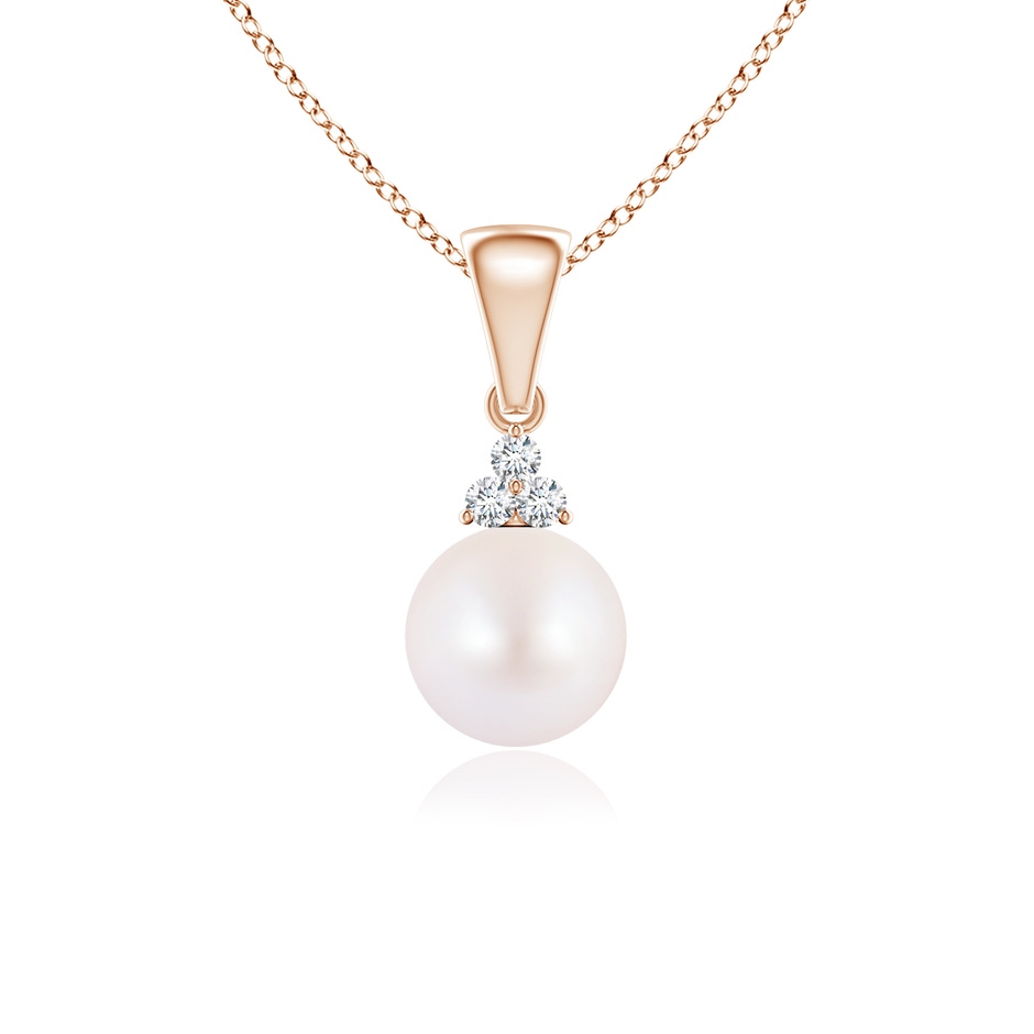 6mm AA Japanese Akoya Pearl Pendant with Trio Diamonds in Rose Gold 