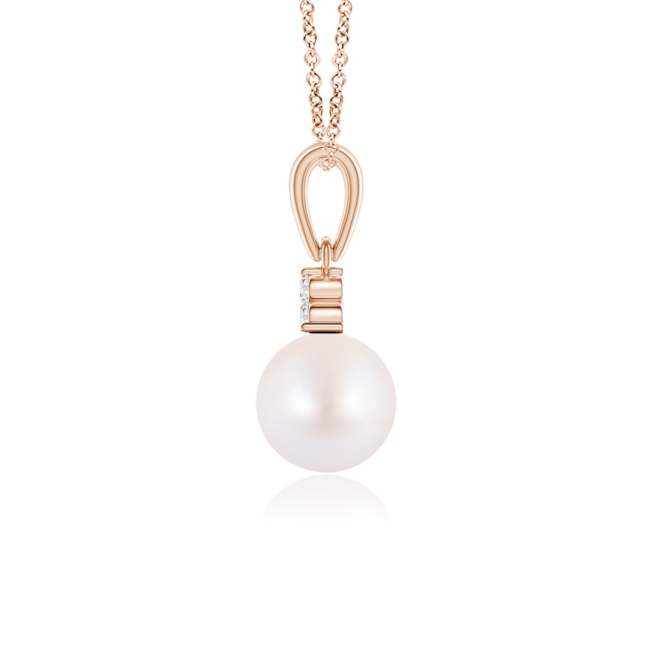 6mm AA Japanese Akoya Pearl Pendant with Trio Diamonds in Rose Gold side-1