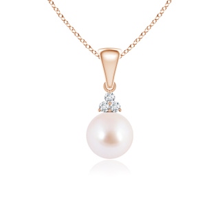 6mm AAA Japanese Akoya Pearl Pendant with Trio Diamonds in Rose Gold