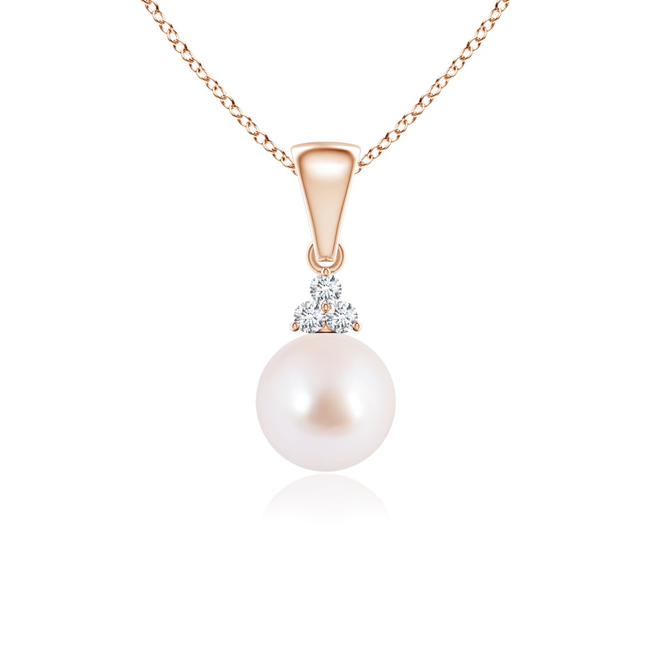 6mm AAA Japanese Akoya Pearl Pendant with Trio Diamonds in Rose Gold 