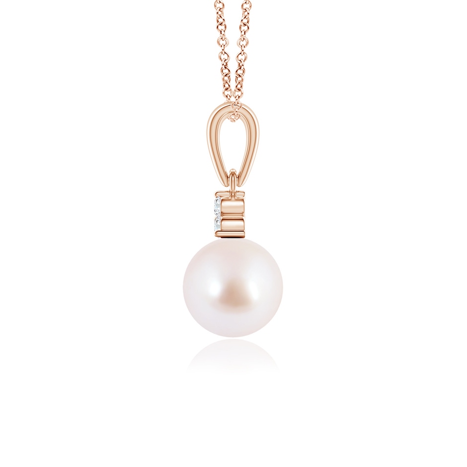 6mm AAA Japanese Akoya Pearl Pendant with Trio Diamonds in Rose Gold side-1