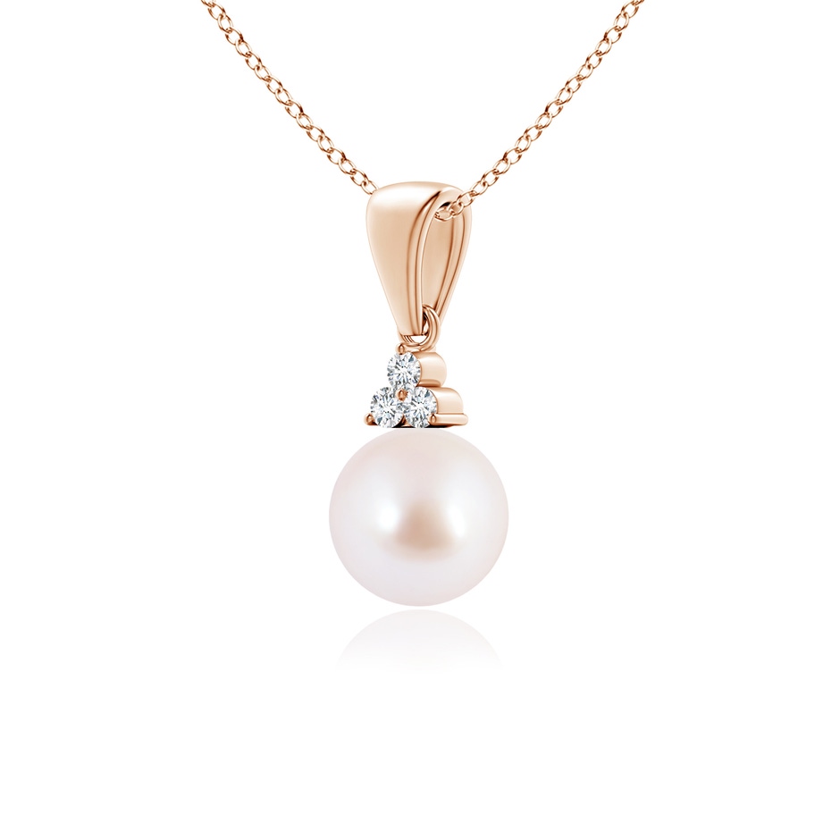 6mm AAA Japanese Akoya Pearl Pendant with Trio Diamonds in Rose Gold side-2