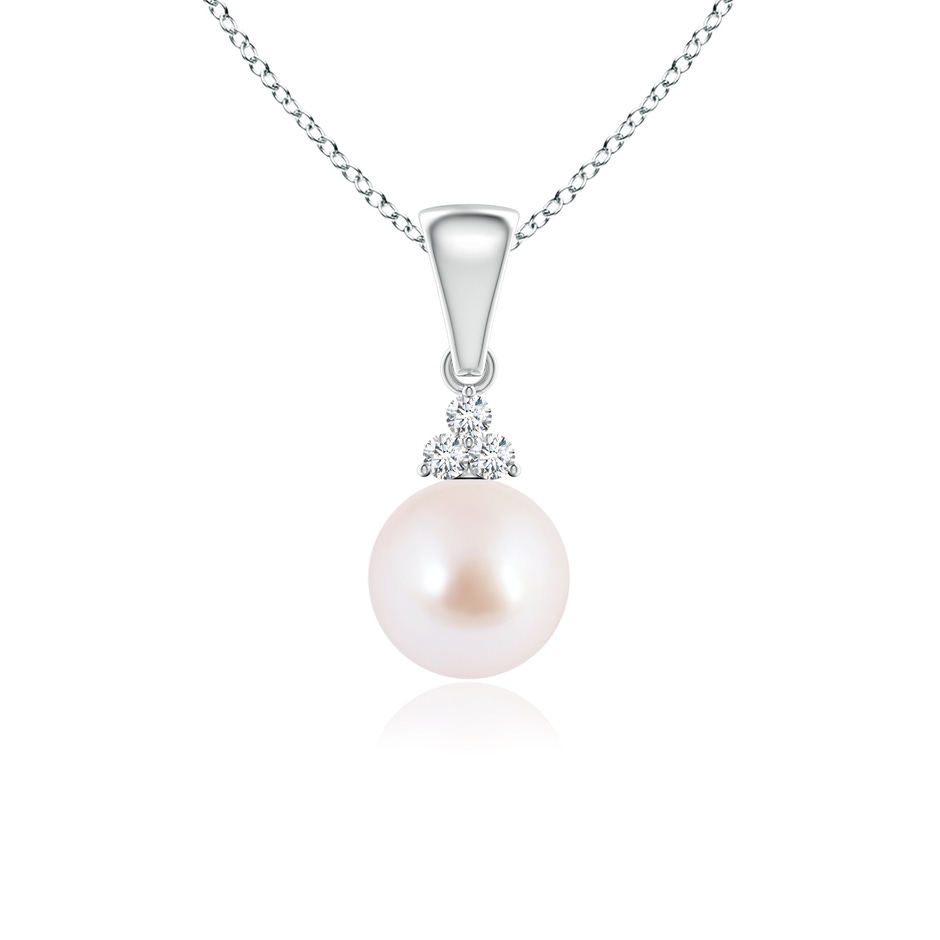 6mm AAA Japanese Akoya Pearl Pendant with Trio Diamonds in White Gold 