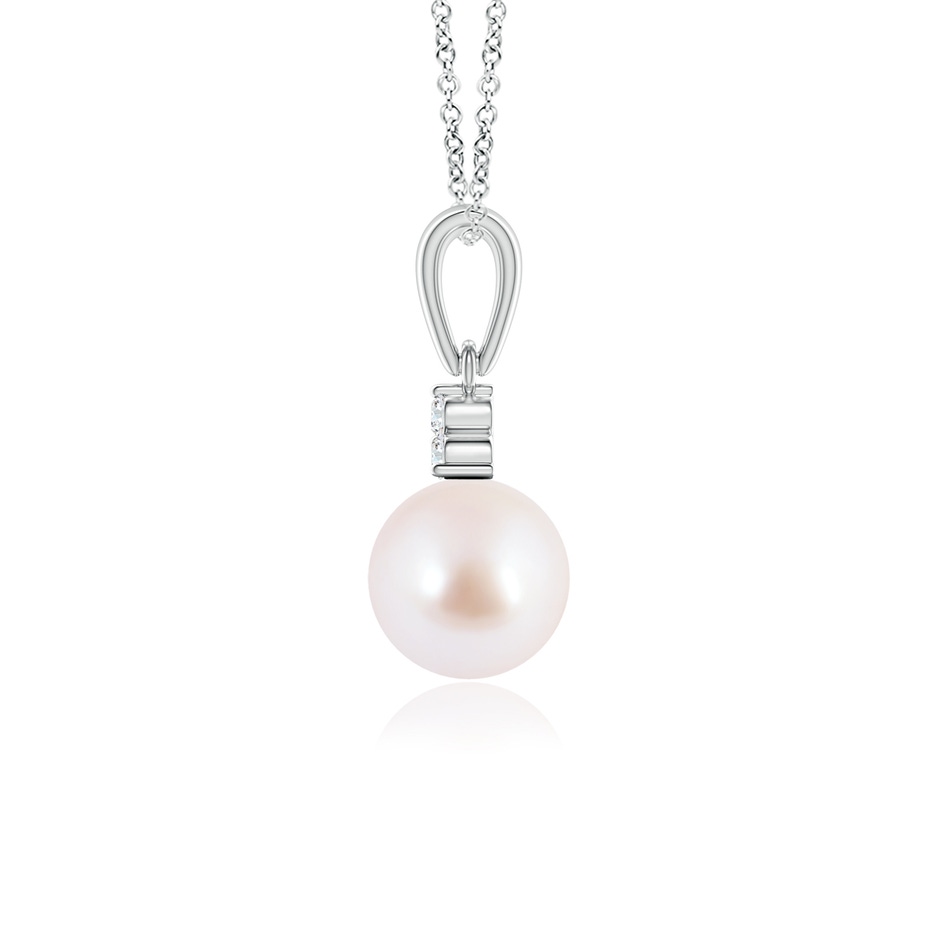 6mm AAA Japanese Akoya Pearl Pendant with Trio Diamonds in White Gold side-1