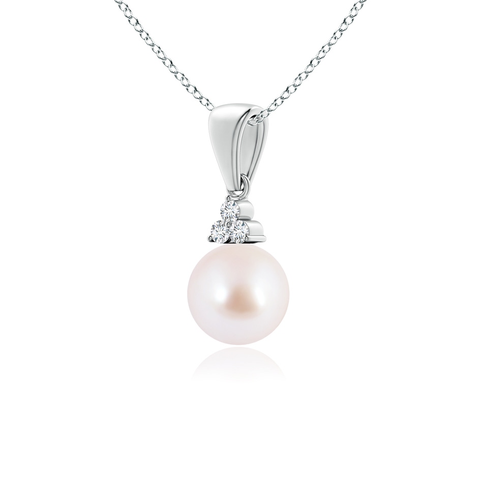 6mm AAA Japanese Akoya Pearl Pendant with Trio Diamonds in White Gold side-2