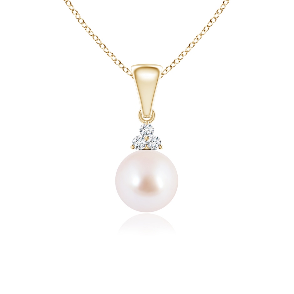 6mm AAA Japanese Akoya Pearl Pendant with Trio Diamonds in Yellow Gold 