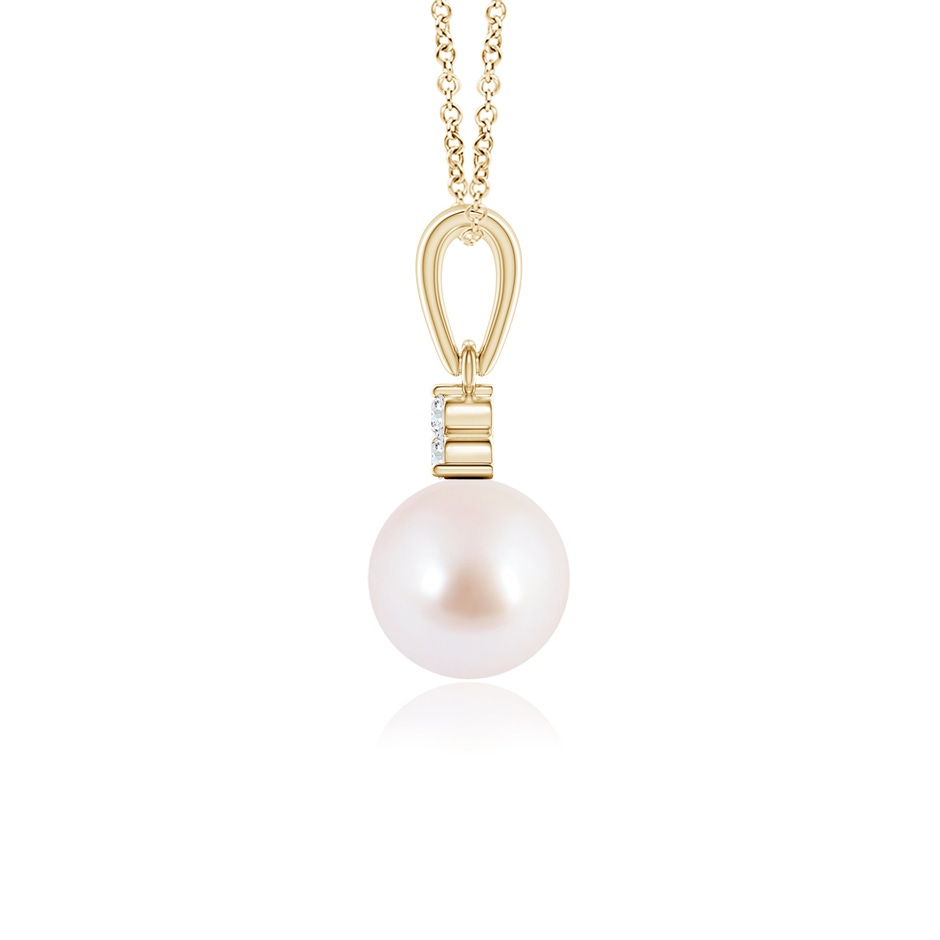 6mm AAA Japanese Akoya Pearl Pendant with Trio Diamonds in Yellow Gold side-1