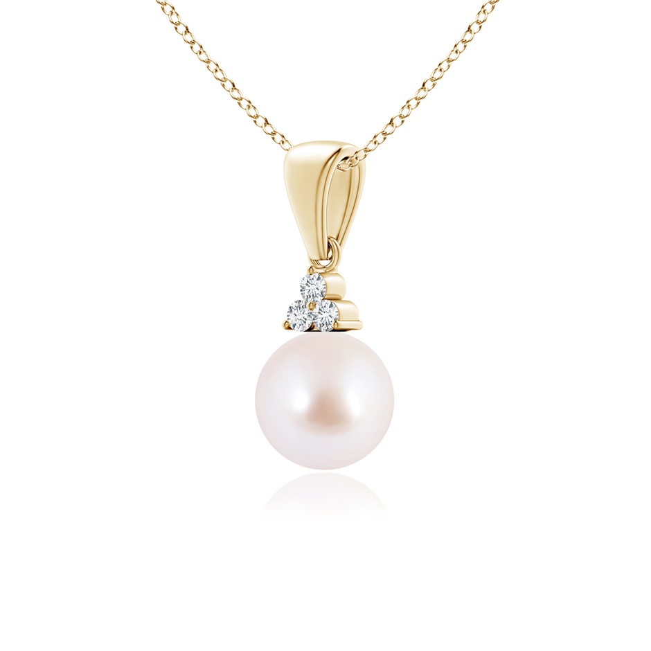 6mm AAA Japanese Akoya Pearl Pendant with Trio Diamonds in Yellow Gold side-2