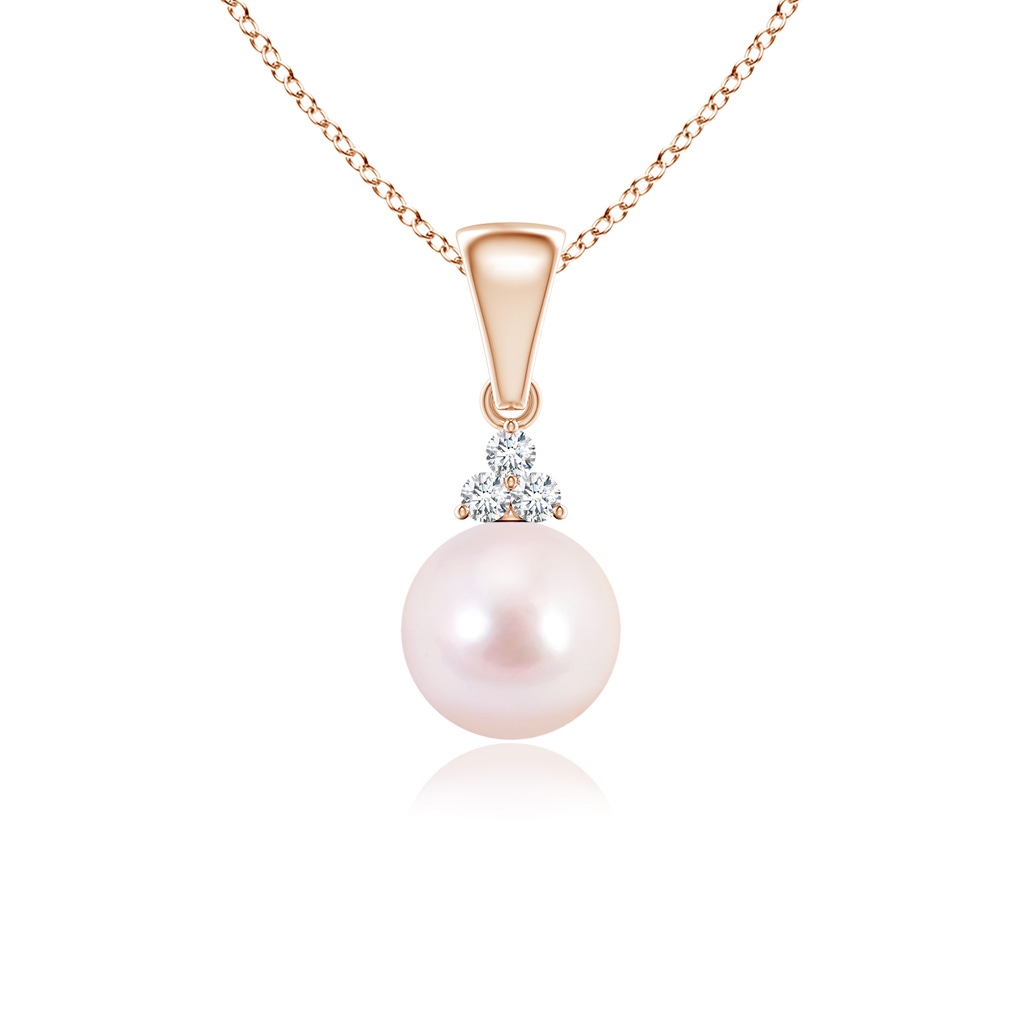 6mm AAAA Japanese Akoya Pearl Pendant with Trio Diamonds in Rose Gold
