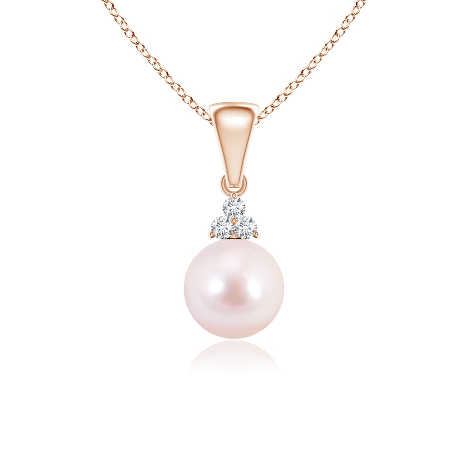 6mm AAAA Japanese Akoya Pearl Pendant with Trio Diamonds in Rose Gold 