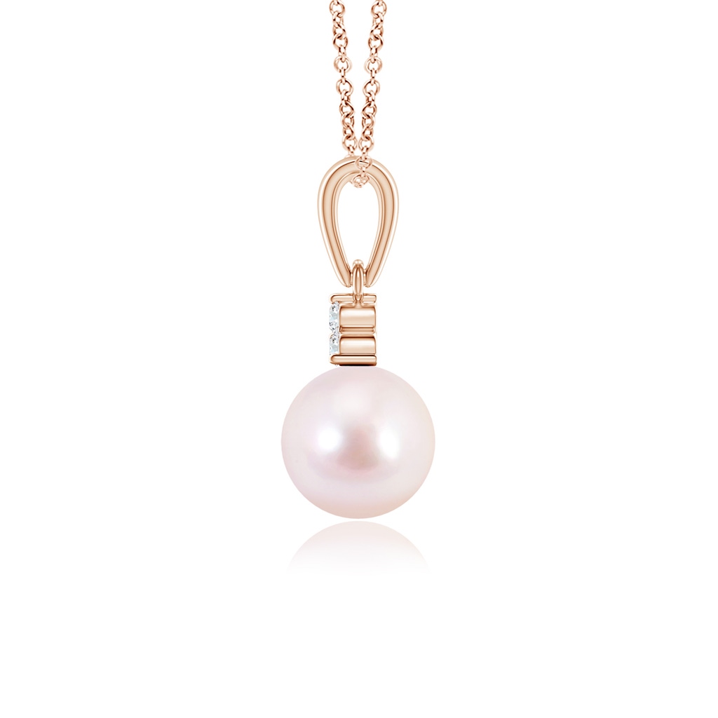 6mm AAAA Japanese Akoya Pearl Pendant with Trio Diamonds in Rose Gold - side_1