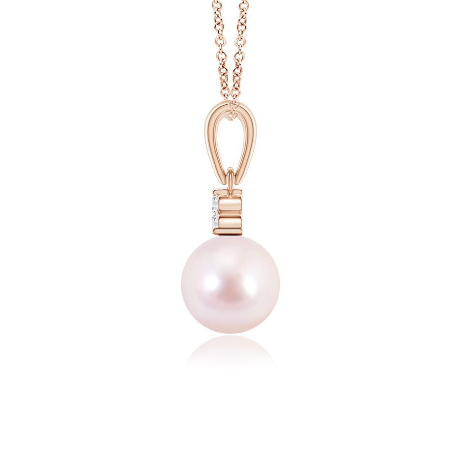 6mm AAAA Japanese Akoya Pearl Pendant with Trio Diamonds in Rose Gold side-1