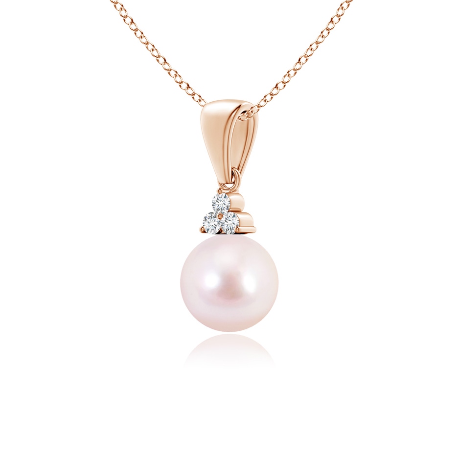 6mm AAAA Japanese Akoya Pearl Pendant with Trio Diamonds in Rose Gold side-2