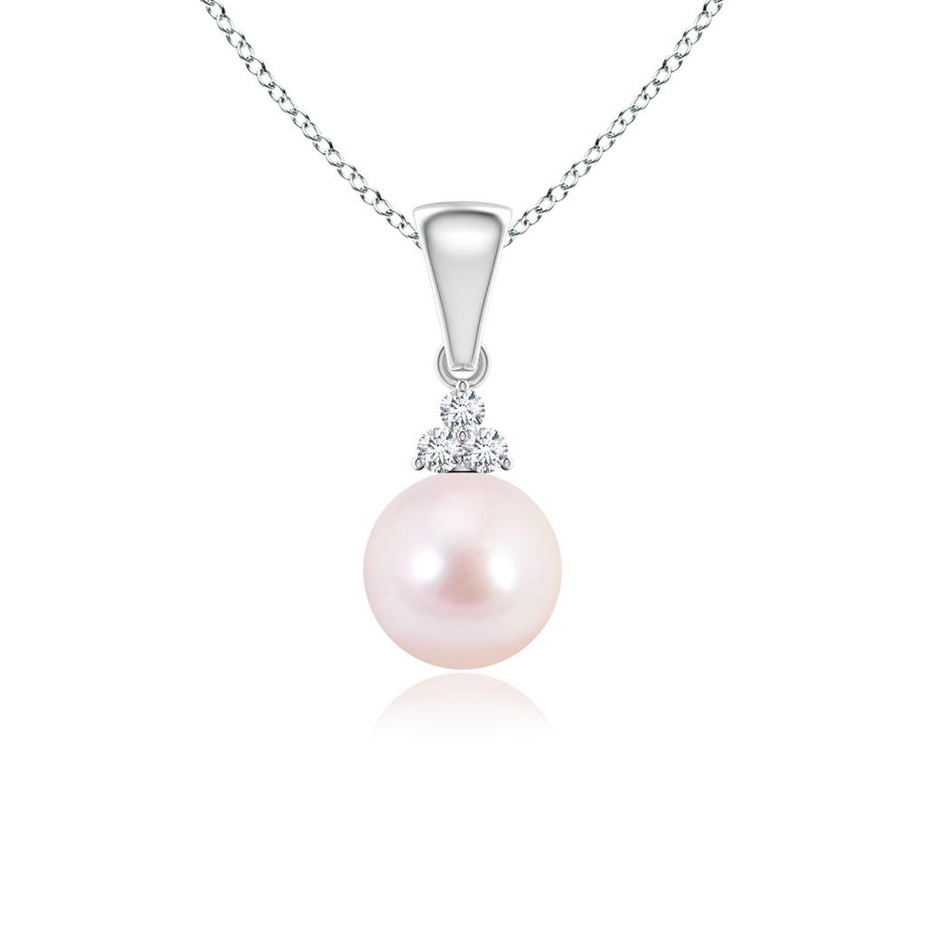6mm AAAA Japanese Akoya Pearl Pendant with Trio Diamonds in White Gold