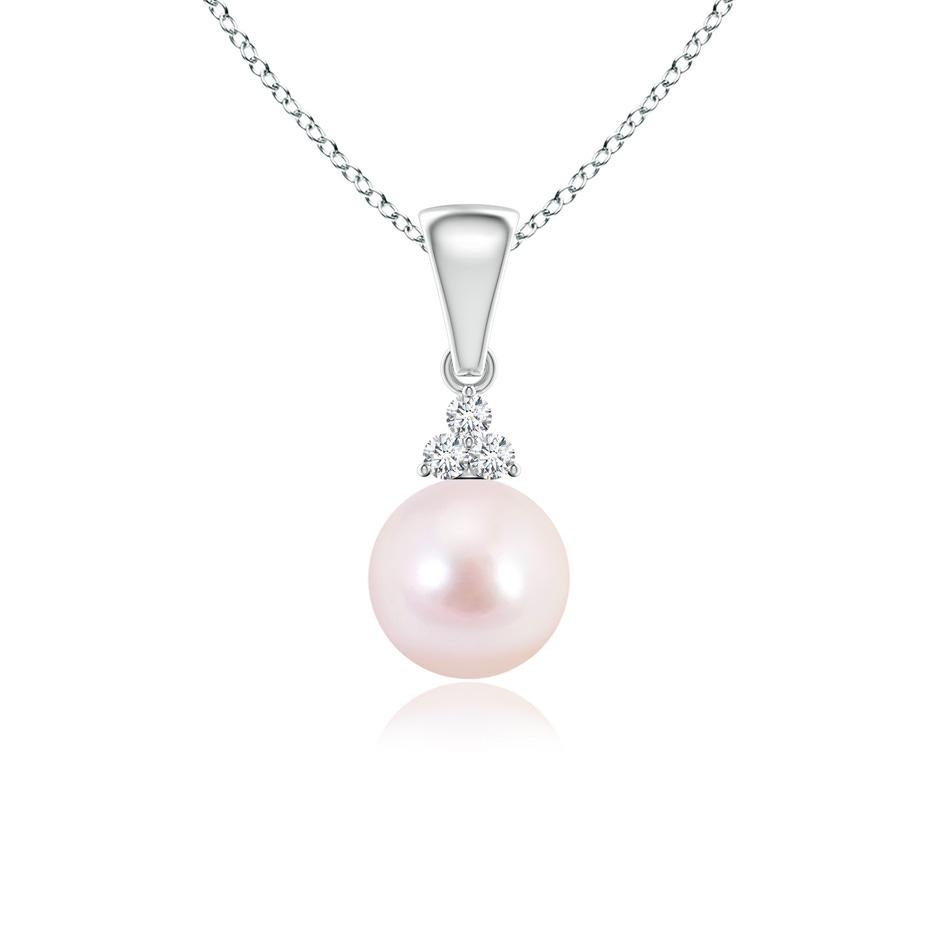6mm AAAA Japanese Akoya Pearl Pendant with Trio Diamonds in White Gold 