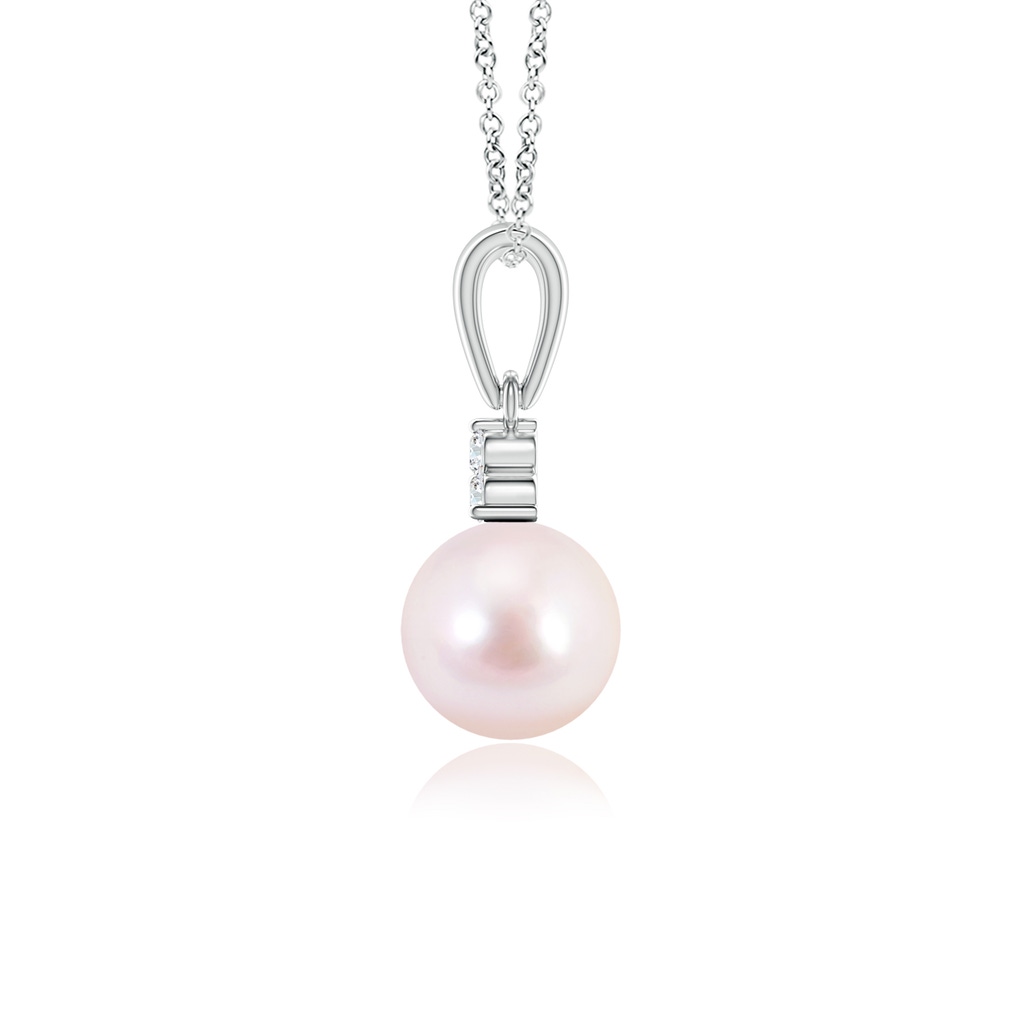 6mm AAAA Japanese Akoya Pearl Pendant with Trio Diamonds in White Gold - side_1