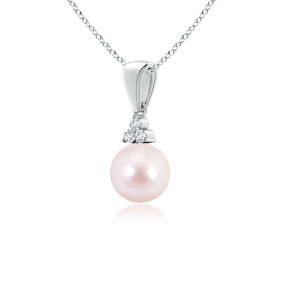 6mm AAAA Japanese Akoya Pearl Pendant with Trio Diamonds in White Gold side-2