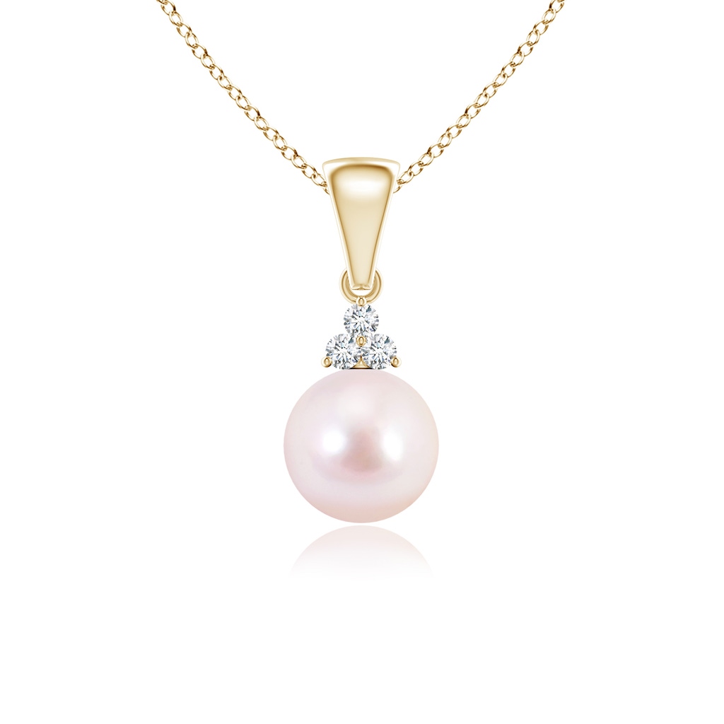 6mm AAAA Japanese Akoya Pearl Pendant with Trio Diamonds in Yellow Gold