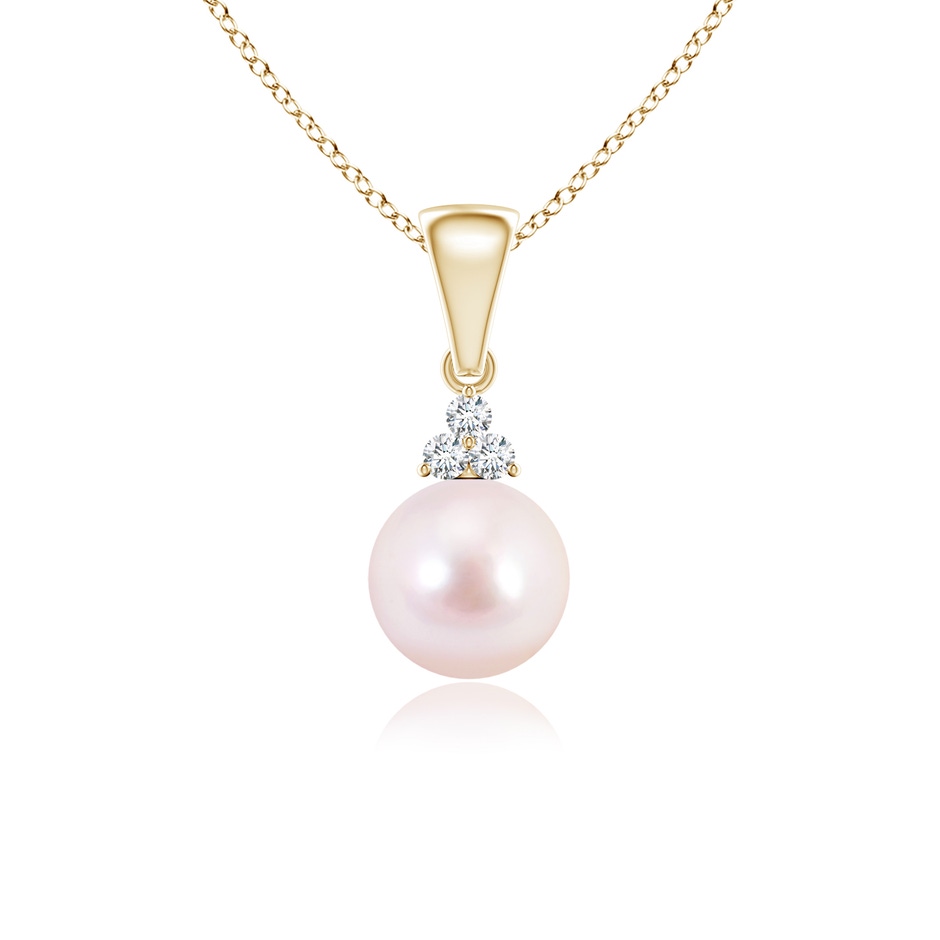 6mm AAAA Japanese Akoya Pearl Pendant with Trio Diamonds in Yellow Gold 