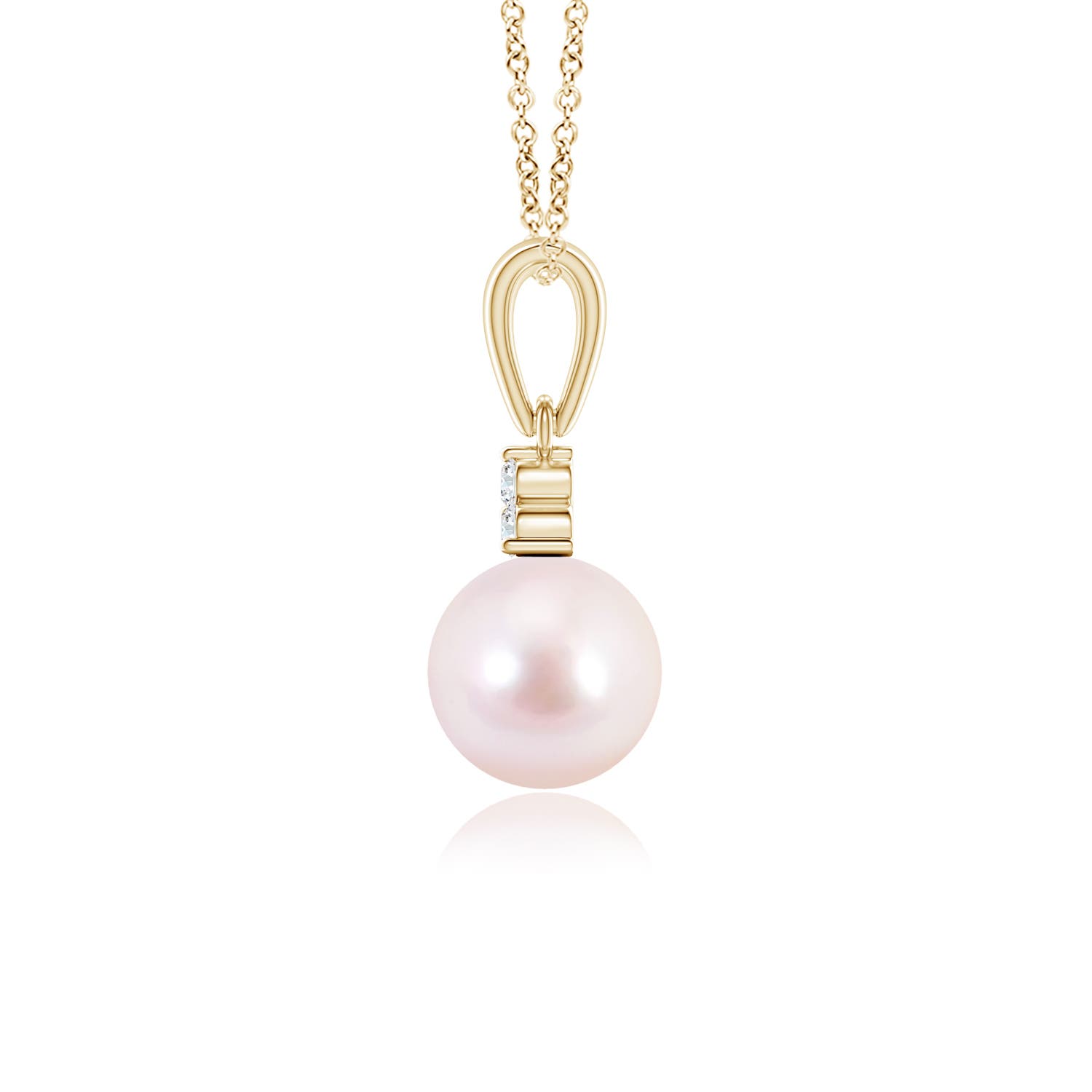 6mm AAAA Japanese Akoya Pearl Pendant with Trio Diamonds in Yellow Gold