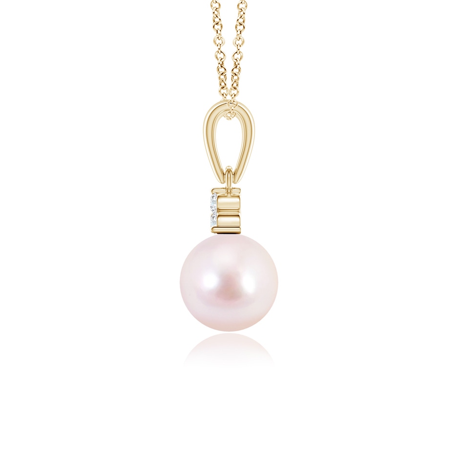 6mm AAAA Japanese Akoya Pearl Pendant with Trio Diamonds in Yellow Gold side-1