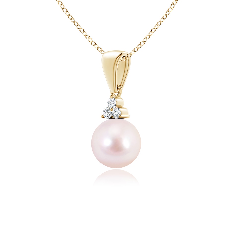 6mm AAAA Japanese Akoya Pearl Pendant with Trio Diamonds in Yellow Gold side-2