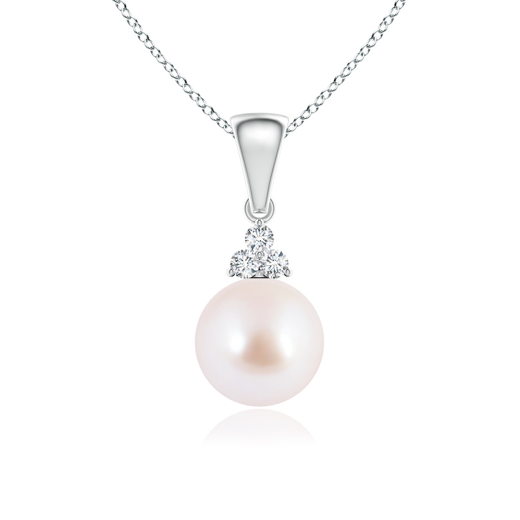 7mm AAA Japanese Akoya Pearl Pendant with Trio Diamonds in White Gold