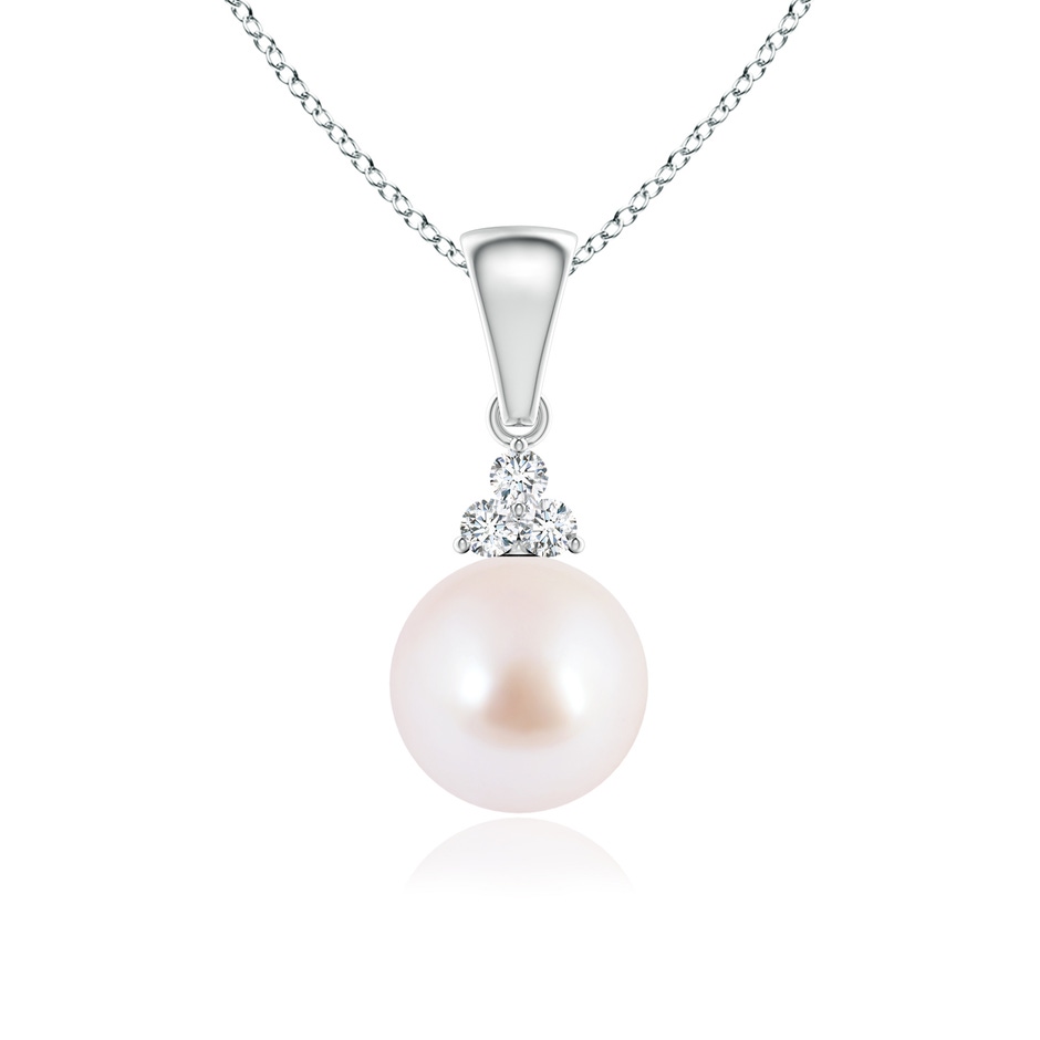 7mm AAA Japanese Akoya Pearl Pendant with Trio Diamonds in White Gold 