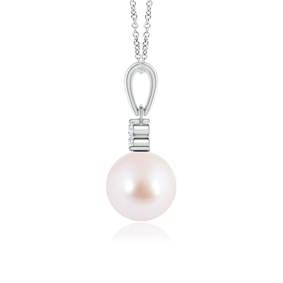 7mm AAA Japanese Akoya Pearl Pendant with Trio Diamonds in White Gold Side-1