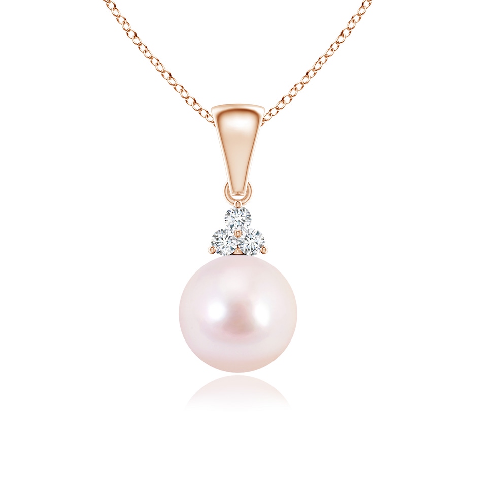 7mm AAAA Japanese Akoya Pearl Pendant with Trio Diamonds in Rose Gold 
