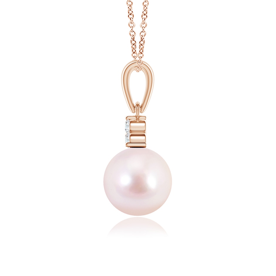 7mm AAAA Japanese Akoya Pearl Pendant with Trio Diamonds in Rose Gold side-1