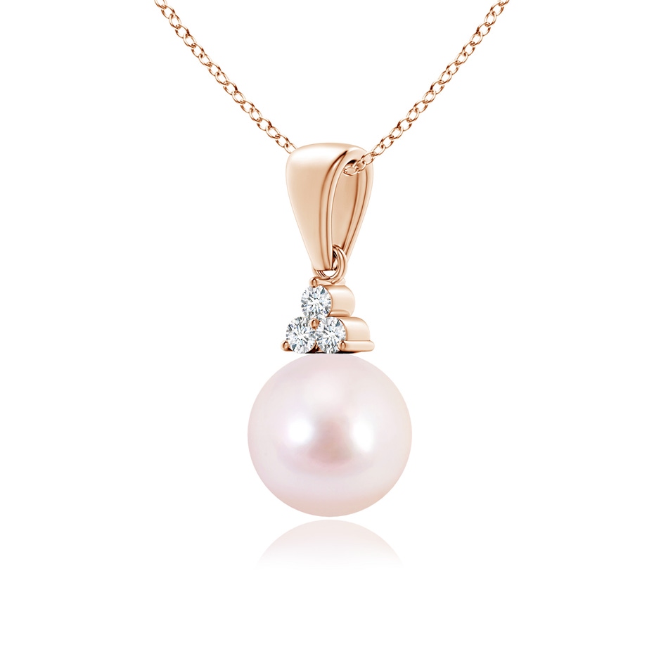 7mm AAAA Japanese Akoya Pearl Pendant with Trio Diamonds in Rose Gold side-2