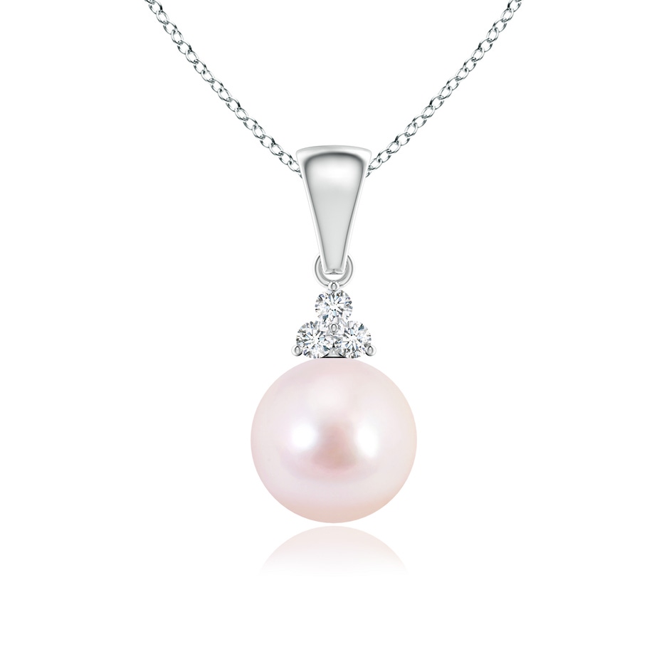 7mm AAAA Japanese Akoya Pearl Pendant with Trio Diamonds in White Gold 