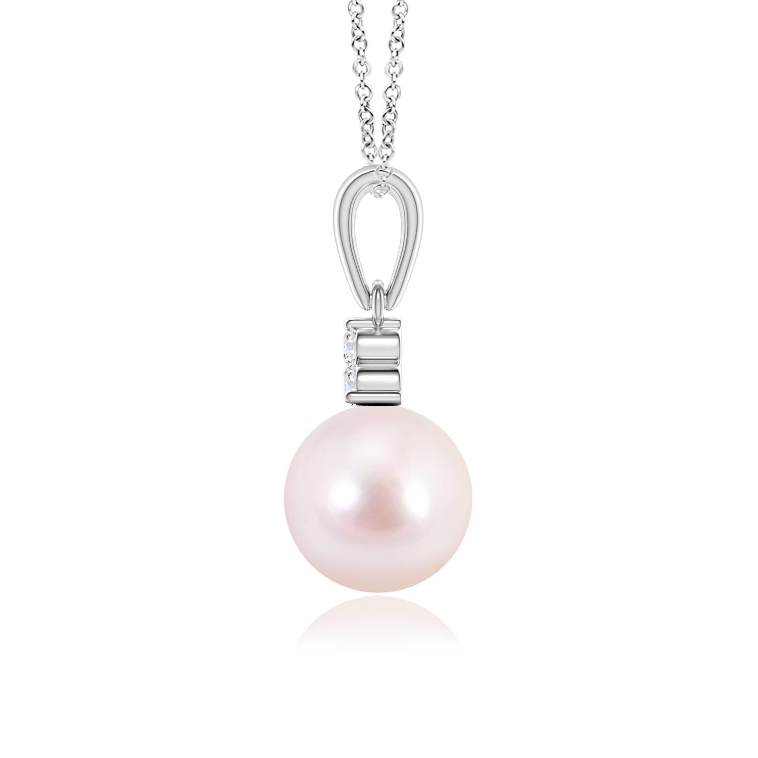 7mm AAAA Japanese Akoya Pearl Pendant with Trio Diamonds in White Gold