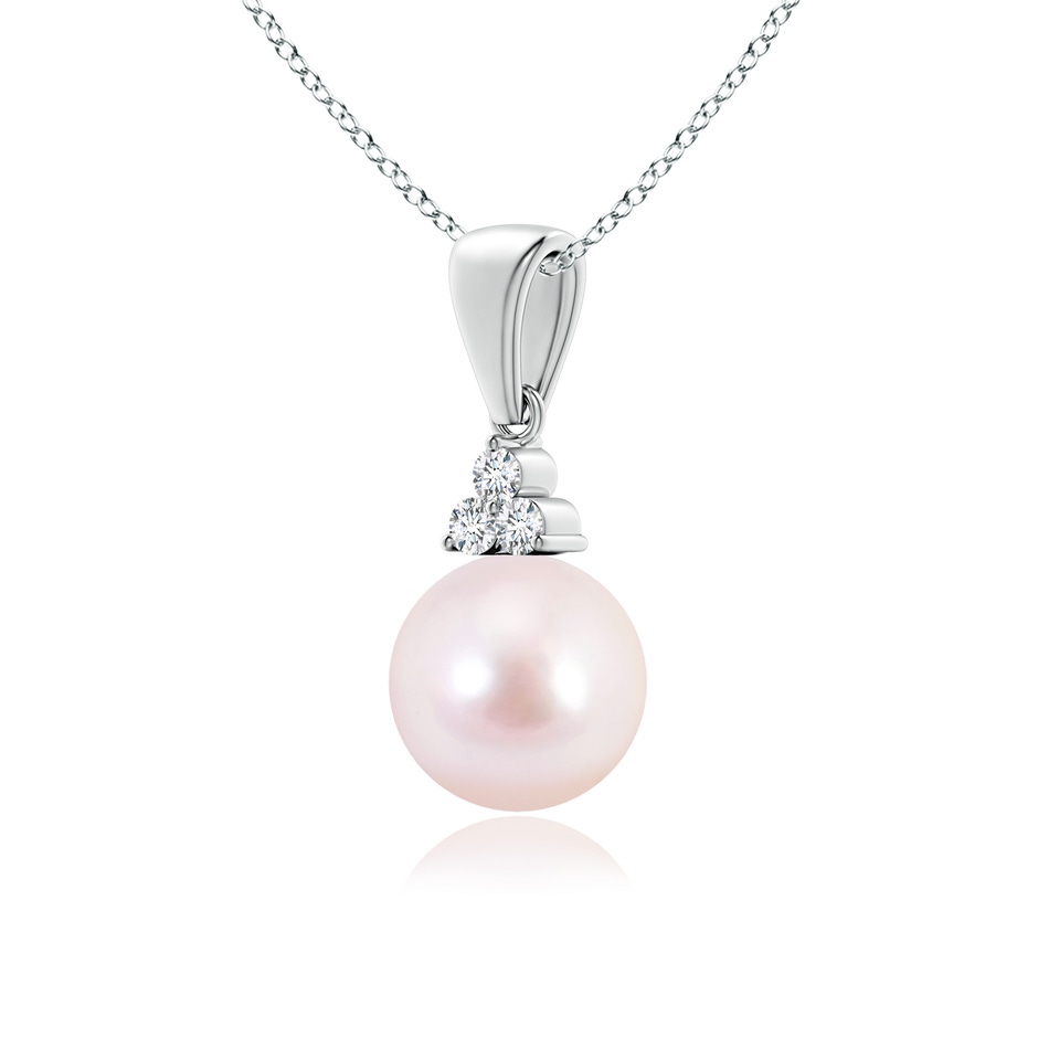 7mm AAAA Japanese Akoya Pearl Pendant with Trio Diamonds in White Gold side-2
