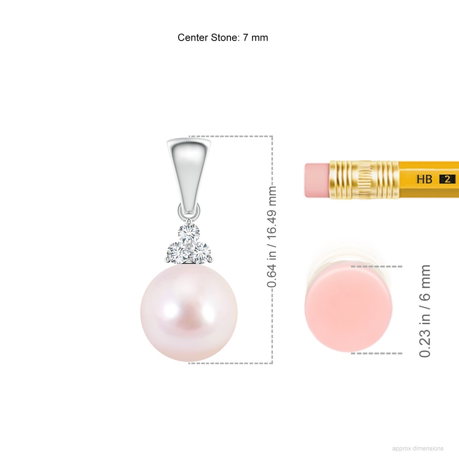 7mm AAAA Japanese Akoya Pearl Pendant with Trio Diamonds in White Gold ruler