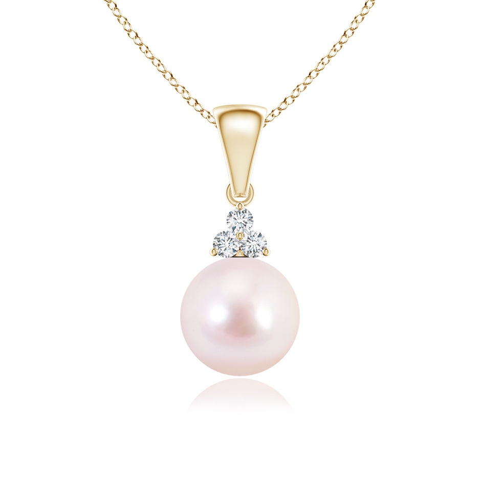 7mm AAAA Japanese Akoya Pearl Pendant with Trio Diamonds in Yellow Gold 