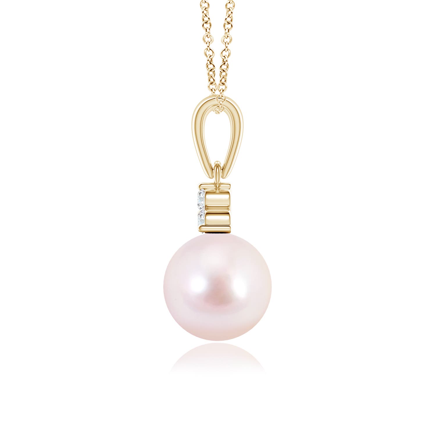 7mm AAAA Japanese Akoya Pearl Pendant with Trio Diamonds in Yellow Gold