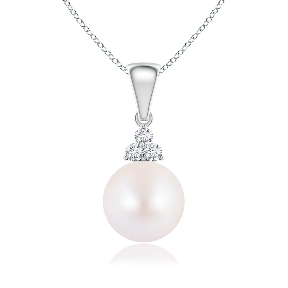 8mm AA Japanese Akoya Pearl Pendant with Trio Diamonds in 9K White Gold 