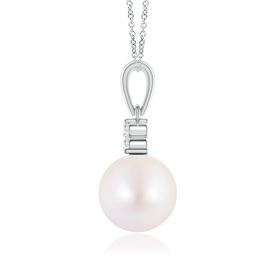 8mm AA Japanese Akoya Pearl Pendant with Trio Diamonds in 9K White Gold side-1