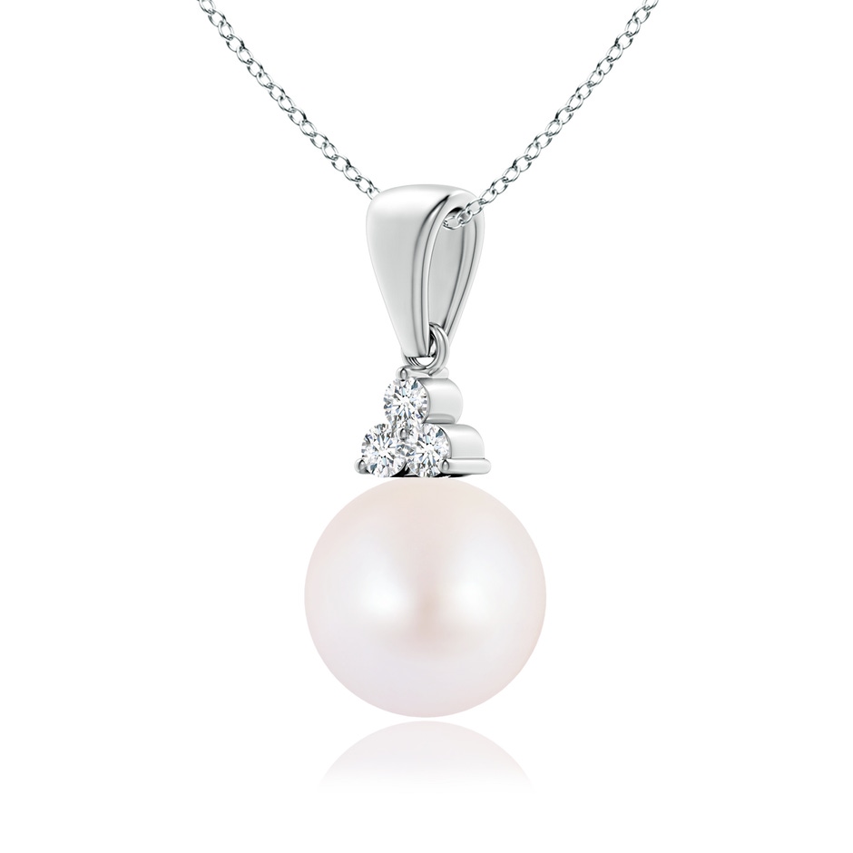 8mm AA Japanese Akoya Pearl Pendant with Trio Diamonds in 9K White Gold side-2