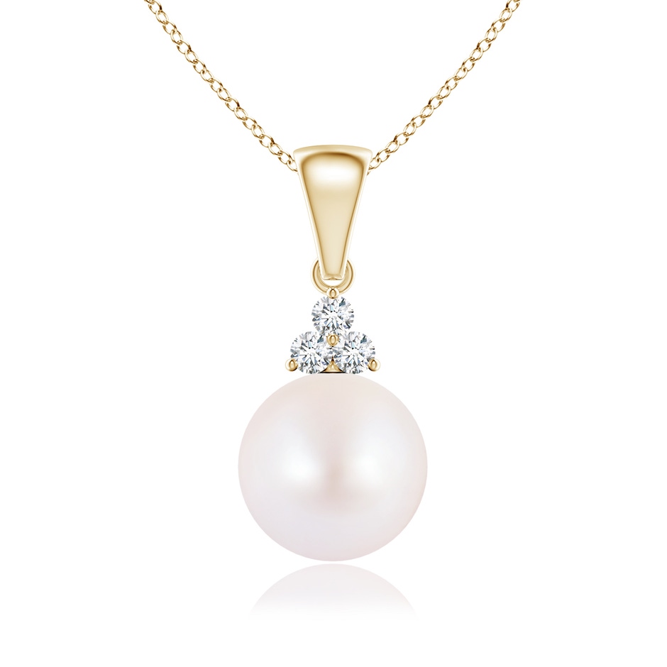 8mm AA Japanese Akoya Pearl Pendant with Trio Diamonds in 9K Yellow Gold 
