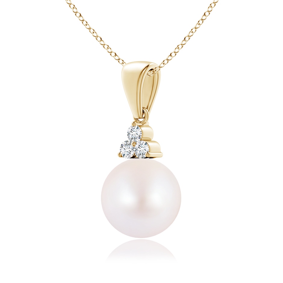 8mm AA Japanese Akoya Pearl Pendant with Trio Diamonds in 9K Yellow Gold side-2