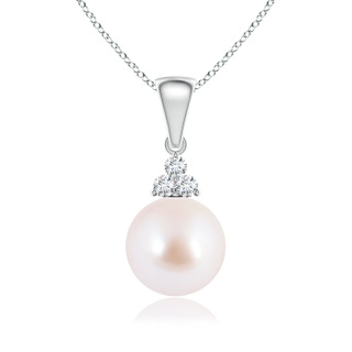 8mm AAA Japanese Akoya Pearl Pendant with Trio Diamonds in 9K White Gold