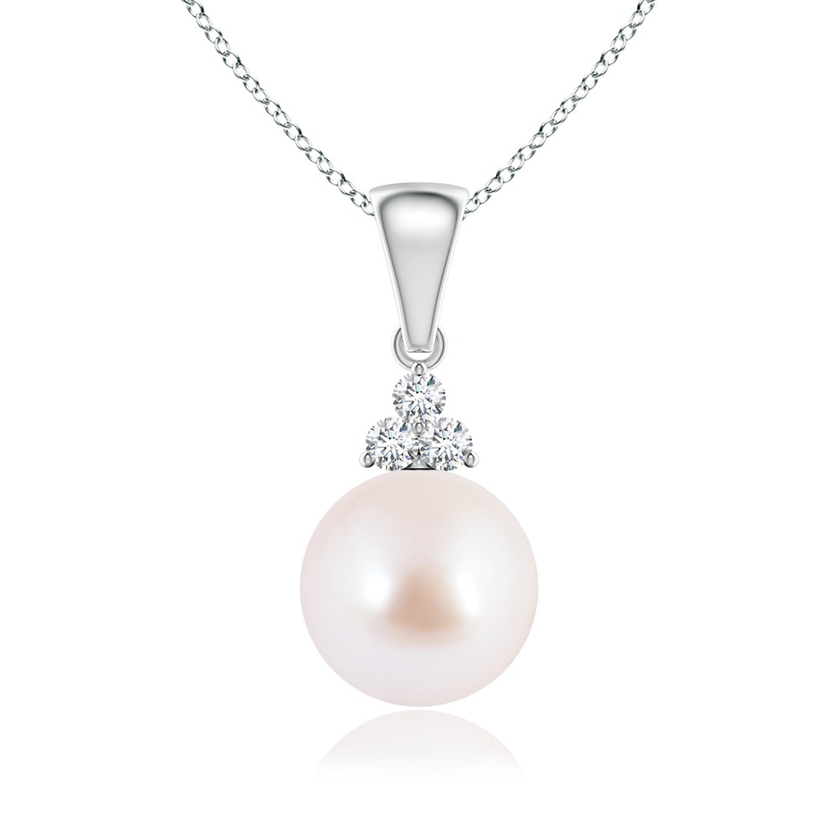 8mm AAA Japanese Akoya Pearl Pendant with Trio Diamonds in White Gold 