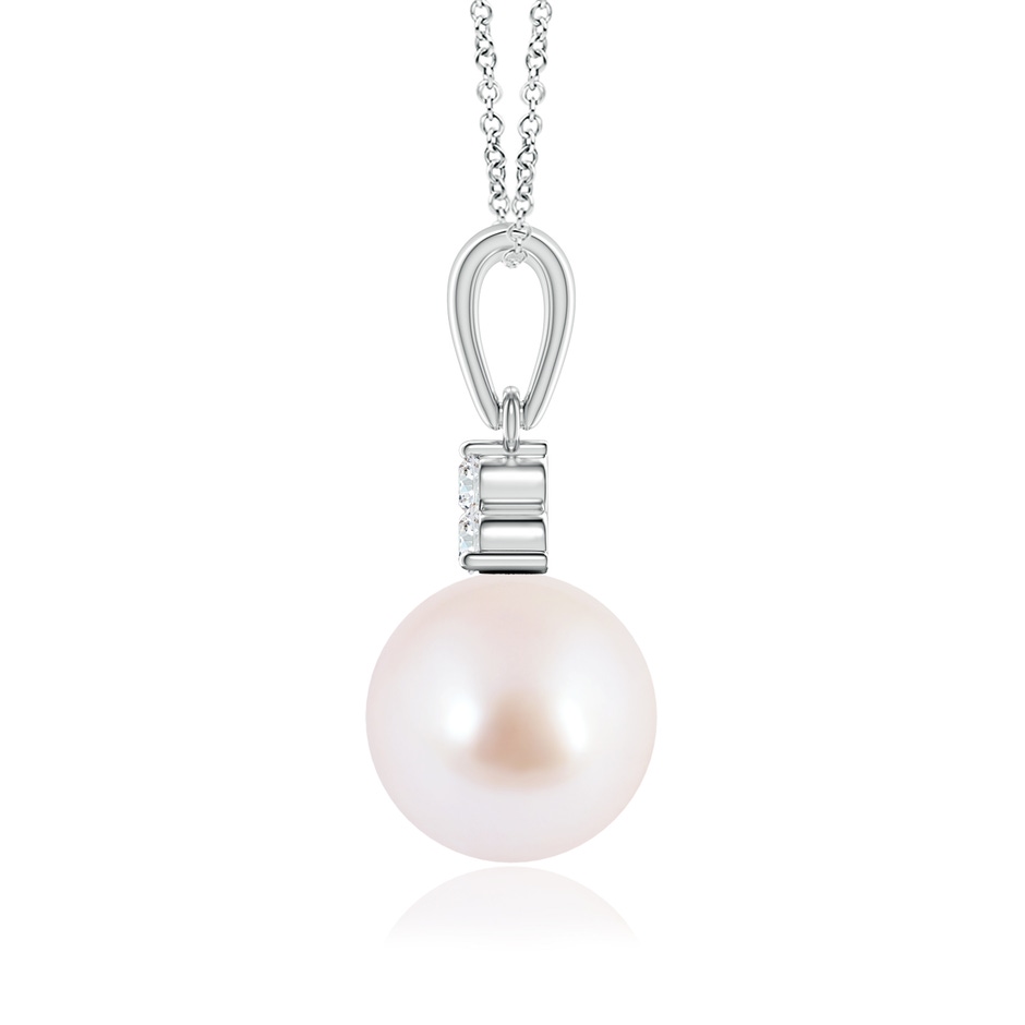 8mm AAA Japanese Akoya Pearl Pendant with Trio Diamonds in White Gold side-1