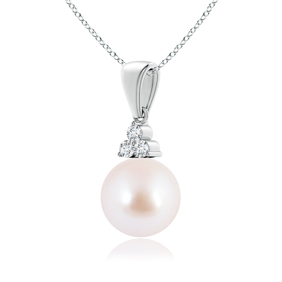 8mm AAA Japanese Akoya Pearl Pendant with Trio Diamonds in White Gold side-2