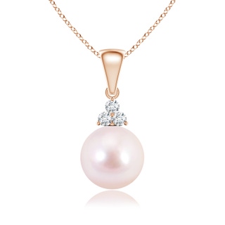 8mm AAAA Japanese Akoya Pearl Pendant with Trio Diamonds in Rose Gold